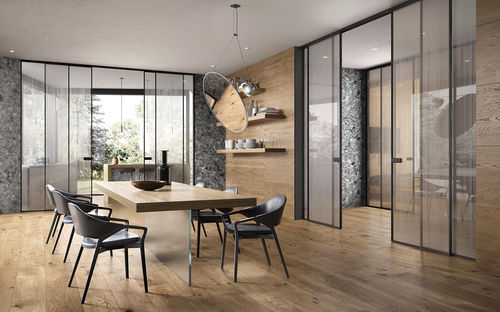 Porte d'intérieur - G-Like with Strip Glass - GIDEA - en verre / coulissante / vitrée
