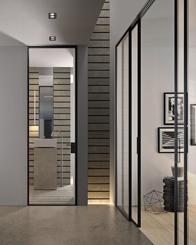 Porte d'intérieur - G-LIKE - GIDEA - en verre / en aluminium / battante
