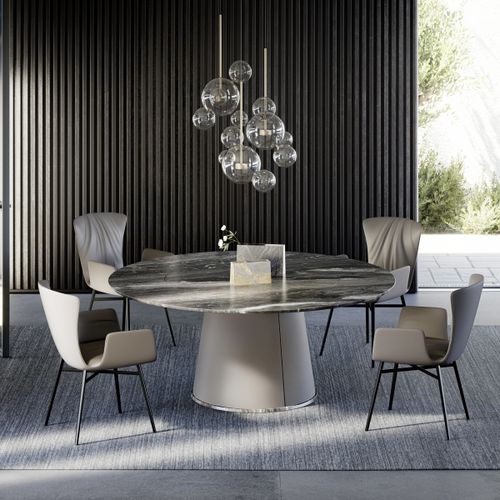 Table à manger contemporaine - TADAO III - DRAENERT - en pierre naturelle / avec piètement en métal / ronde
