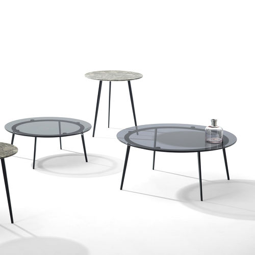 Table basse contemporaine - TOSCA - DRAENERT - en verre / en pierre naturelle / avec piètement en métal