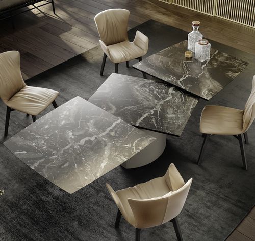 Table à manger contemporaine - ADLER - DRAENERT - en bois / en pierre / avec piètement en acier