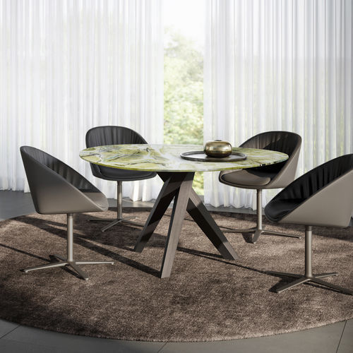 Table contemporaine - TRILOPE - DRAENERT - en pierre naturelle / avec piètement en chêne / ronde
