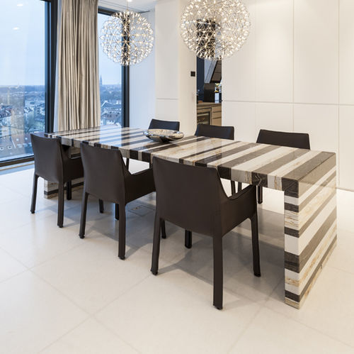 Table à manger contemporaine - BARCODE - DRAENERT - en acier / en pierre / avec piètement en acier