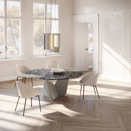 Table à manger contemporaine - TADAO - DRAENERT - en pierre / avec piètement en pierre / ronde
