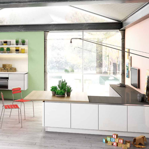 Cuisine contemporaine - B50 - BERLONI - en stratifié / en L / sans poignée