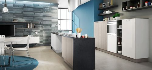 Cuisine contemporaine - PLAN - BERLONI - en placage de bois / avec îlot / avec poignée