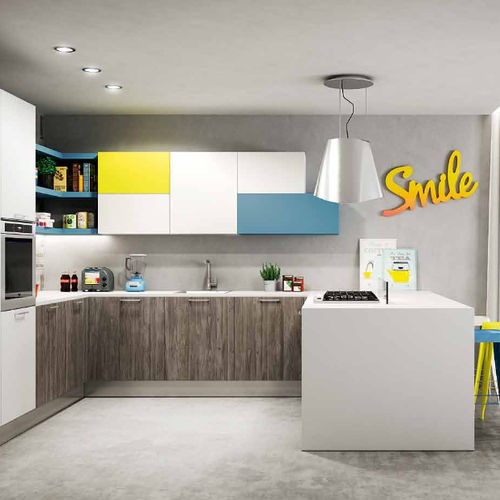 Cuisine contemporaine - SUNNY - BERLONI - en bois / en mélaminé / en U