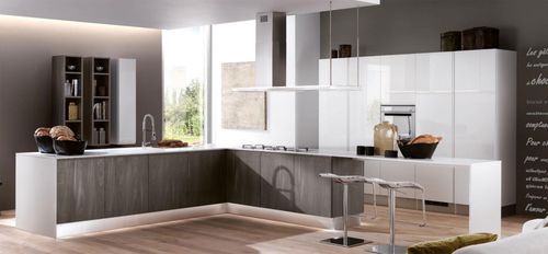 Cuisine contemporaine - BRERA - BERLONI - en mélaminé / en bois / avec îlot