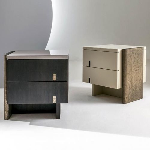 Table de chevet contemporaine - Outfit  - LAURAMERONI - en bois laqué / en bois teinté / avec piètement en bois