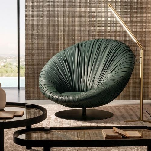 Fauteuil contemporain - Drapè  - LAURAMERONI - en velours / en cuir / avec coussin amovible