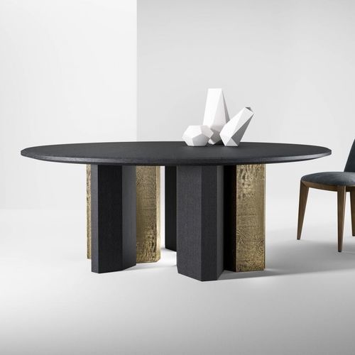 Table contemporaine - Imperfetto - LAURAMERONI - en bois / en marbre / avec piètement en bois teinté