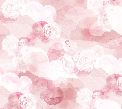 Papier peint contemporain - ROSE DREAM - Coordonné - en tissu / à motif floral / rose