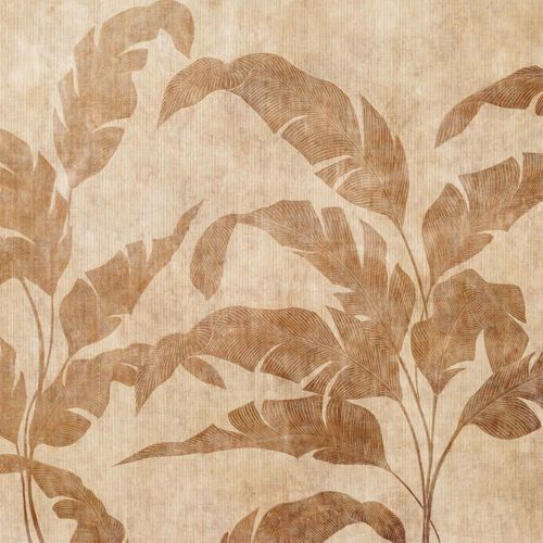 Papier peint contemporain - Leaves Shadow Camel - Coordonné - en tissu / en bambou / à motif floral
