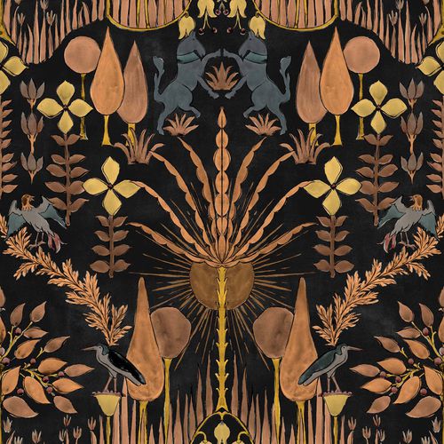 Papier peint contemporain - Oasis Villa Night - Coordonné - en tissu / à motif floral / aspect tissu