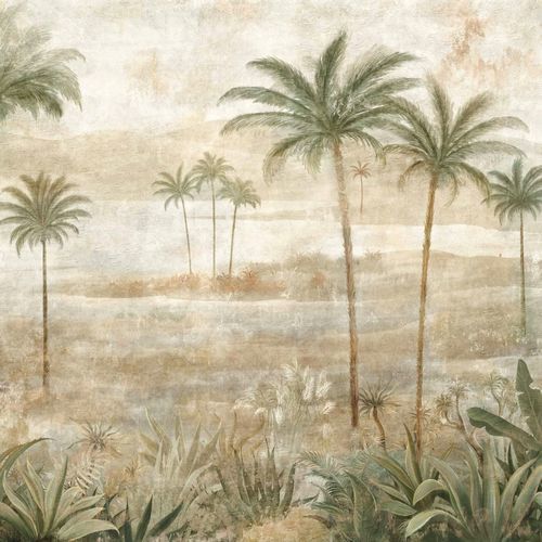Papier peint contemporain - Draa Palms Leaves - Coordonné - en tissu / à motif / vert