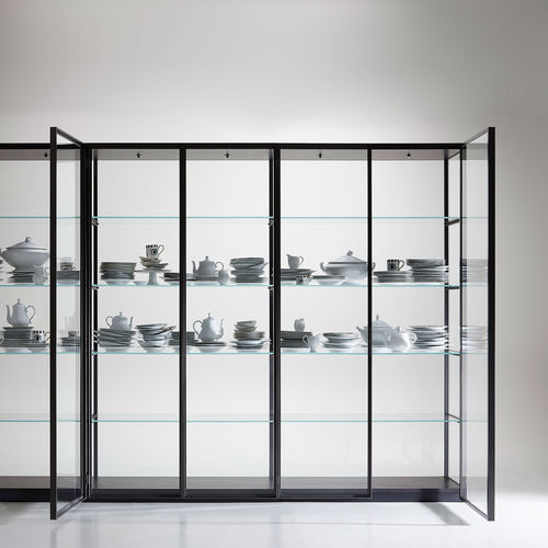 Vitrine contemporaine - EX-LIBRIS - Porro - en verre / en chêne / en aluminium