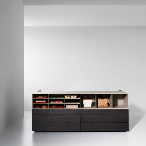 Commode contemporaine - HUB - Porro - en bois / en cuir / en verre