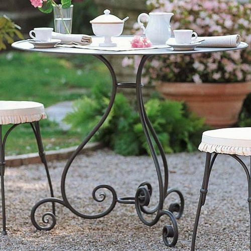 Table classique - AURORA  - Unopiù - en fer forgé / avec piètement en fer forgé / ronde