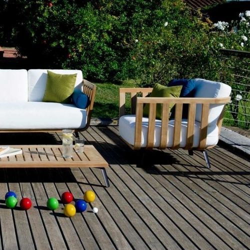 Fauteuil contemporain - Welcome  - Unopiù - en tissu / en teck / en teck