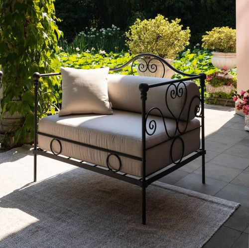 Fauteuil classique - AURORA - Unopiù - en tissu acrylique / en fer forgé / avec coussin amovible