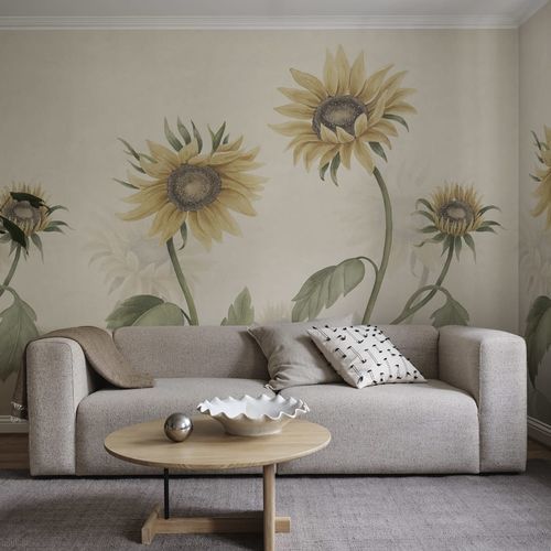 Papier peint classique - Sunflowers - SAND BERG - à motif floral / panoramique / blanc