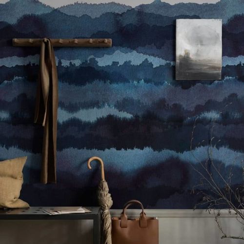 Papier peint design original - MIDNATT - SAND BERG - panoramique / bleu / gris