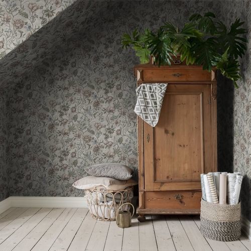 Papier peint contemporain - Linda - SAND BERG - à motif floral / bleu / gris