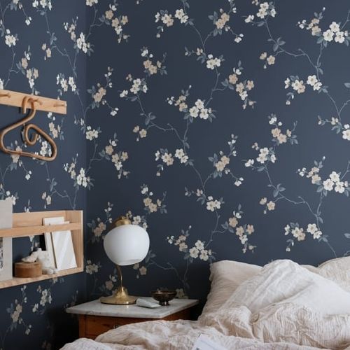 Papier peint contemporain - Engla - SAND BERG - à motif floral / bleu / vert