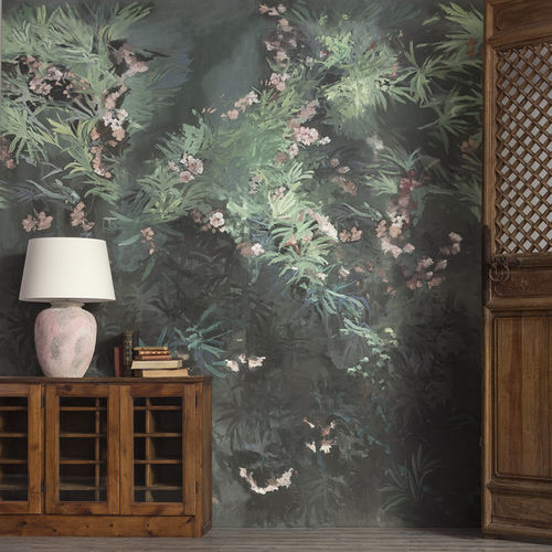 Papier peint contemporain - LEGEND : WILD GARDEN-05 - LIZZO - à motif nature / aspect tissu / vert