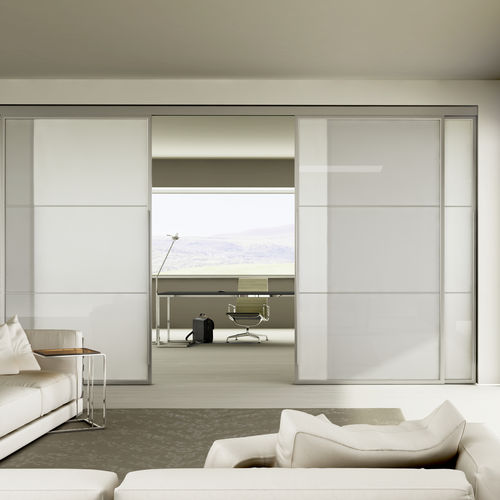 Porte d'intérieur - LIGHT - STAINO & STAINO - en aluminium / coulissante / semi-vitrée