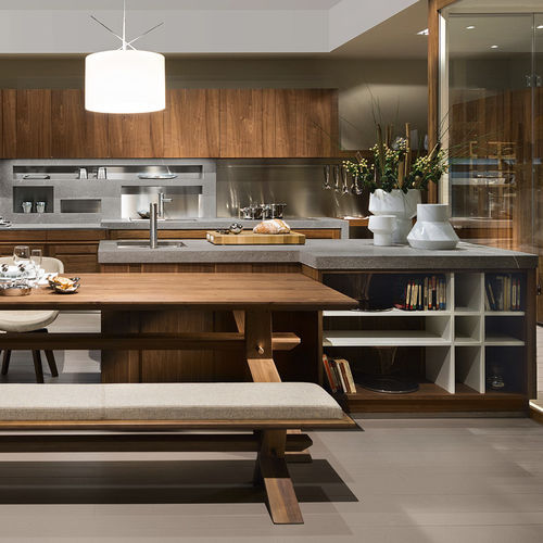 Cuisine contemporaine - CANALETTO - L'OTTOCENTO - en bois massif / en noyer / avec îlot