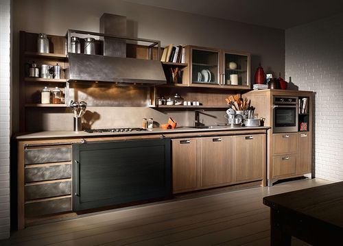 Cuisine contemporaine - INDUSTRIAL CHIC - L'OTTOCENTO - en frêne / avec poignée intégrée