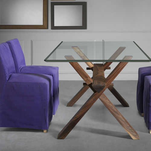 Table contemporaine - DECIMO - L'OTTOCENTO - en verre / avec piètement en bois / rectangulaire