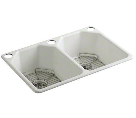 Évier 2 bacs - KALLISTA - L20305-00 - KALLISTA - sans égouttoir / en fonte / sous plan