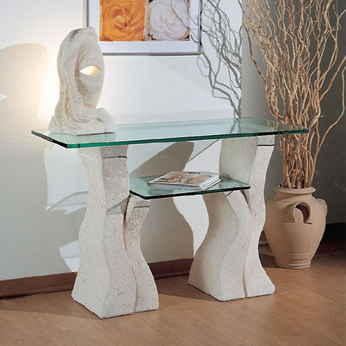 Console contemporaine - Set up - stonebreakers - en verre / avec piètement en pierre / rectangulaire