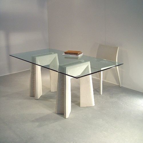 Table à manger contemporaine - Riflesso - stonebreakers - en cristal / avec piètement en pierre / rectangulaire
