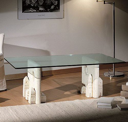 Table basse contemporaine - Carioca - stonebreakers - en verre / avec piètement en pierre / rectangulaire