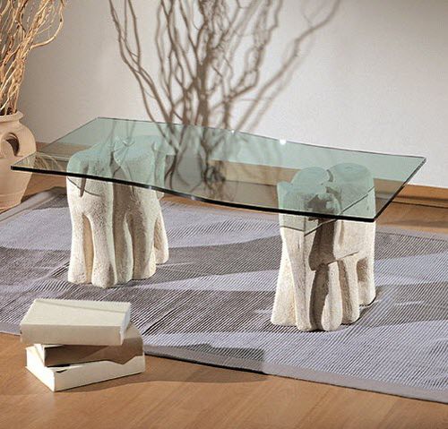 Table basse contemporaine - Elefantini - stonebreakers - en verre / avec piètement en pierre / rectangulaire