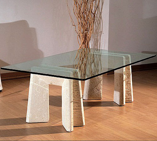 Table basse contemporaine - Riflesso - stonebreakers - en verre / avec piètement en pierre / rectangulaire