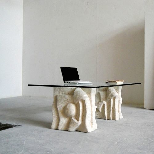 Table basse contemporaine - Archivio - stonebreakers - en verre / avec piètement en pierre / rectangulaire