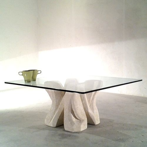 Table basse contemporaine - Dadà - stonebreakers - en verre / avec piètement en pierre / carrée