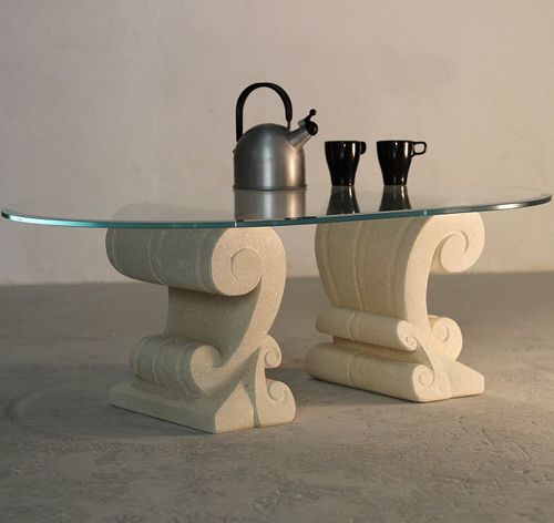 Table basse contemporaine - Eliseo  - stonebreakers - en verre / avec piètement en pierre / ovale