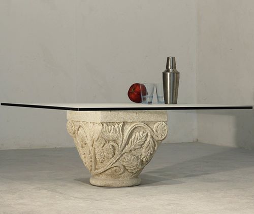 Table basse contemporaine - San Romano - stonebreakers - en verre / avec piètement en pierre / carrée