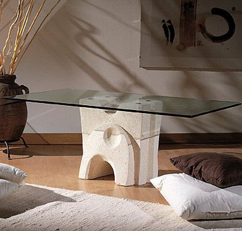 Table basse contemporaine - Pesceluna - stonebreakers - en verre / avec piètement en pierre / rectangulaire