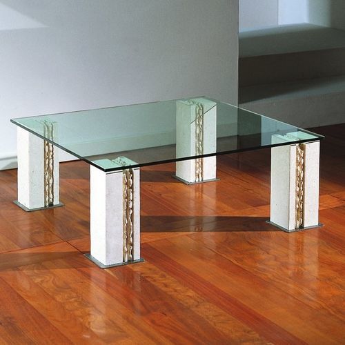 Table basse contemporaine - Tracce - stonebreakers - en verre / avec piètement en pierre / carrée