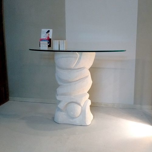 Console contemporaine - Equinozio  - stonebreakers - en verre / avec piètement en pierre / demi-lune