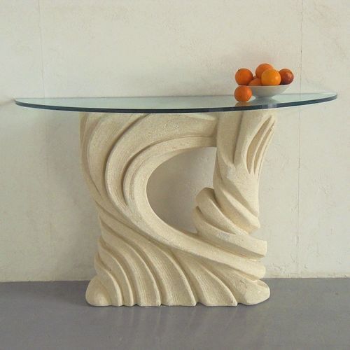 Console contemporaine - Santaclara  - stonebreakers - en verre / avec piètement en pierre / demi-lune