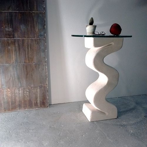 Sellette contemporaine - Flex  - stonebreakers - en verre / avec piètement en pierre / carrée