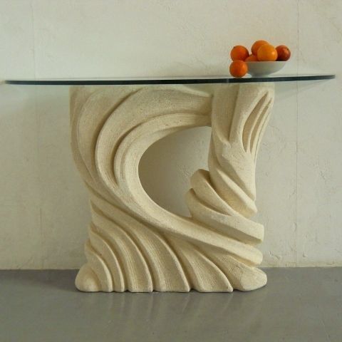 Console contemporaine - Santaclara - stonebreakers - en verre / avec piètement en pierre / demi-lune