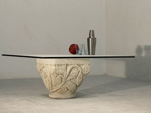 Table basse classique - San Romano - stonebreakers - en cristal / avec piètement en pierre / carrée